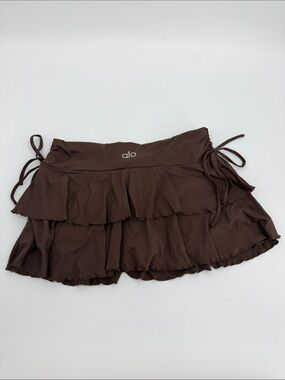 ALO Yoga Brown Ruffle Skort with Drawstring Sides